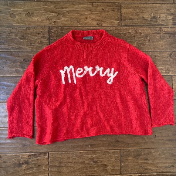 Wooden Ships Merry Crew Chunky Sweater Size M/L Mohair Wool Christmas Red - Picture 1 of 7